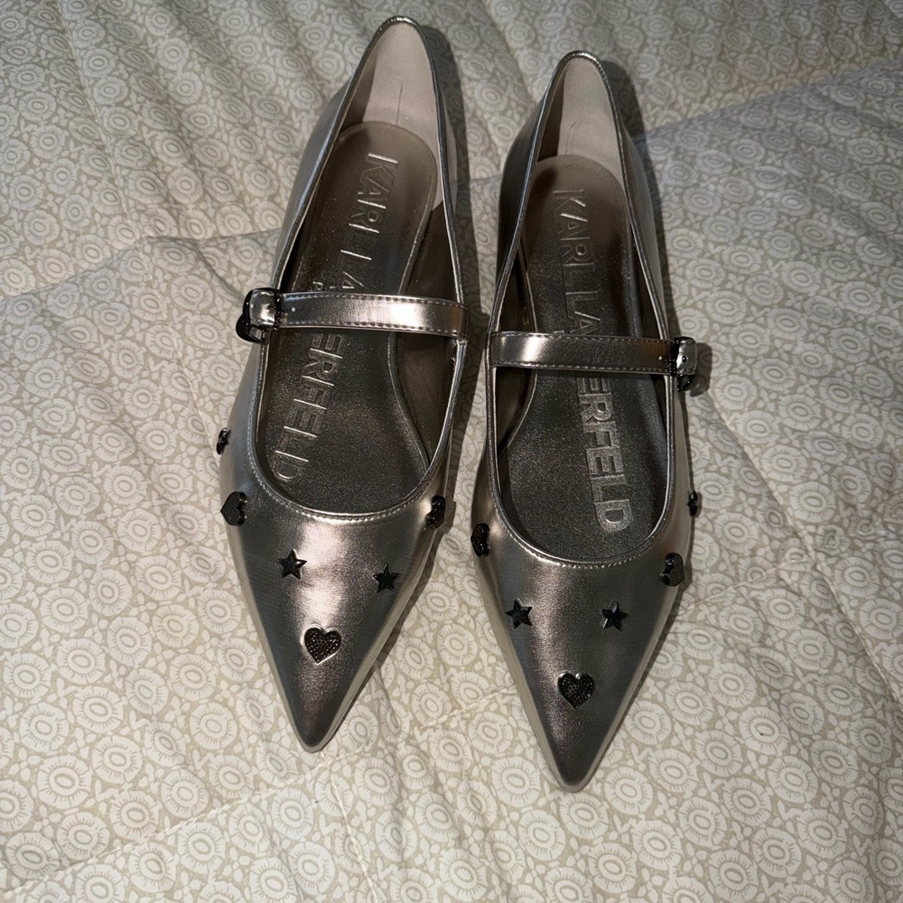 Karl Lagerfeld Metallic Mary Jane Shoes - Picture 2 of 6